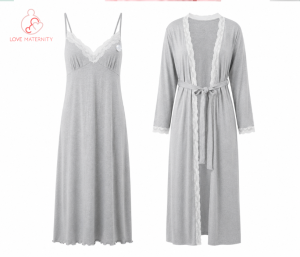 Women's Long Sleeve Lace Trim Robe And Spaghetti Strap